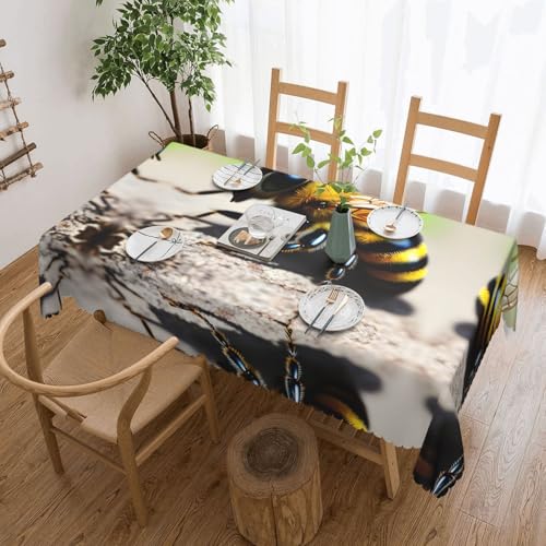 DLXW Hochwertige, schmutzabweisende Tischdecke mit niedlicher Biene, für Picknicks im Freien, gezackte Polyester-Tischdecke von DLXW