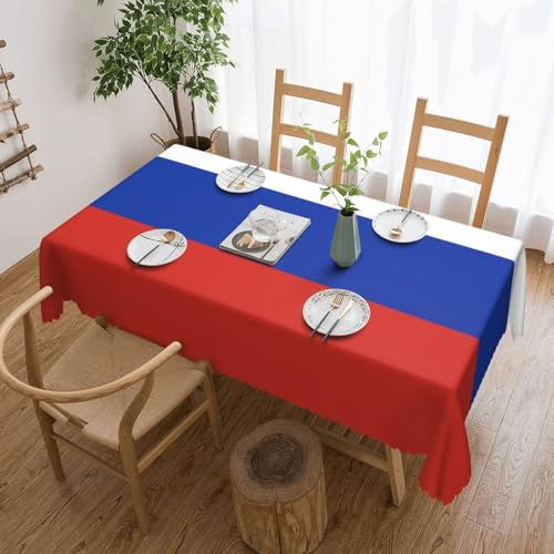 DLXW Hochwertige, schmutzabweisende Tischdecke mit russischer Flagge für Picknicks im Freien, gezackte Polyester-Tischdecke von DLXW