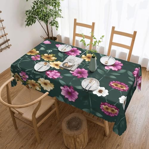 DLXW Hochwertige, schmutzabweisende Tischdecke mit schönen violetten Blumen für Picknicks im Freien, gezackte Polyester-Tischdecke von DLXW