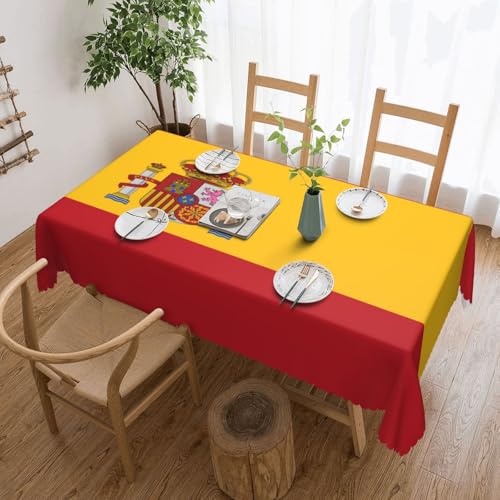 DLXW Hochwertige, schmutzabweisende Tischdecke mit spanischer Flagge für Picknicks im Freien, gezackte Polyester-Tischdecke von DLXW
