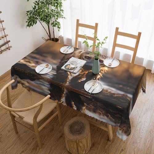 DLXW Premium Fleckenabweisende Tischdecke "Lone Hyena" für Picknicks im Freien, gezackte Polyester-Tischdecke von DLXW