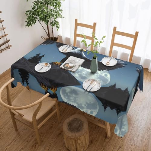 DLXW Premium Fleckenabweisende Tischdecke mit Adler unter den Sternen für Picknicks im Freien, gezackte Polyester-Tischdecke von DLXW