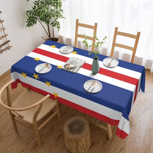 DLXW Premium Fleckenabweisende Tischdecke mit Flagge von Kap Verde, für Picknicks im Freien, gezackte Polyester-Tischdecke von DLXW