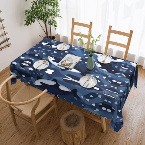 DLXW Premium Fleckenabweisende blaue Killerwal-Tischdecke für Picknicks im Freien, gezackte Polyester-Tischdecke von DLXW