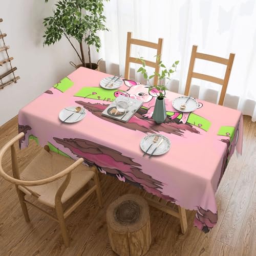 DLXW Premium Fleckenabweisende rosa Ferkel-Tischdecke für Picknicks im Freien, gezackte Polyester-Tischdecke von DLXW