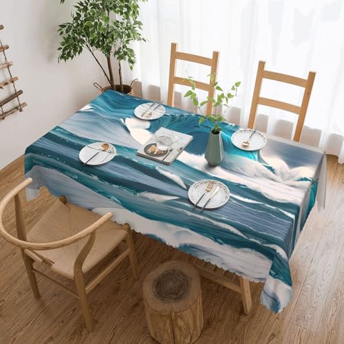 DLXW Premium Tischdecke, schmutzabweisend, Cartoon-Design, blaue Meereswelle, für Picknicks im Freien, gezackte Polyester-Tischdecke von DLXW