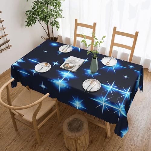 DLXW Premium Tischdecke, schmutzabweisend, Cartoon-Motiv mit blauen Sternen, für Picknicks im Freien, gezackte Polyester-Tischdecke von DLXW