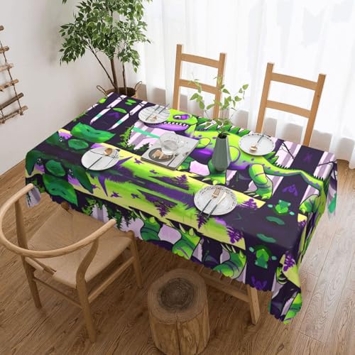 DLXW Premium Tischdecke, schmutzabweisend, Dinosaurier-Tischdecke für Picknicks im Freien, gezackte Polyester-Tischdecke, Grün von DLXW