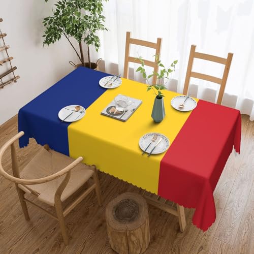 DLXW Premium Tischdecke, schmutzabweisend, Flagge von Rumänien, für Picknicks im Freien, gezackte Polyester-Tischdecke von DLXW