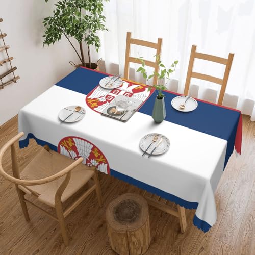 DLXW Premium Tischdecke, schmutzabweisend, Flagge von Serbien, für Picknicks im Freien, gezackte Polyester-Tischdecke von DLXW