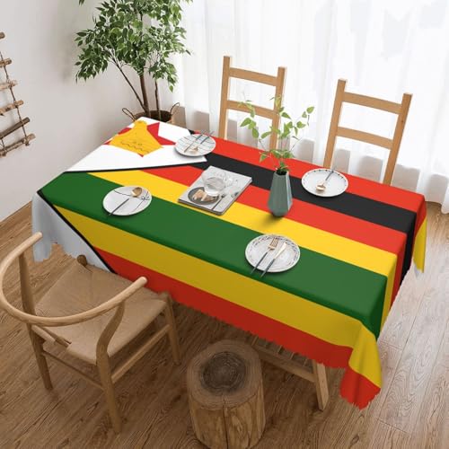 DLXW Premium Tischdecke, schmutzabweisend, Flagge von Simbabwe, für Picknicks im Freien, gezackte Polyester-Tischdecke von DLXW