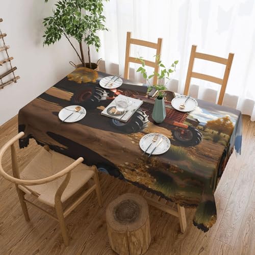 DLXW Premium Tischdecke, schmutzabweisend, Motiv: Traktor, für Picknicks im Freien, gezackte Polyester-Tischdecke, Rot von DLXW