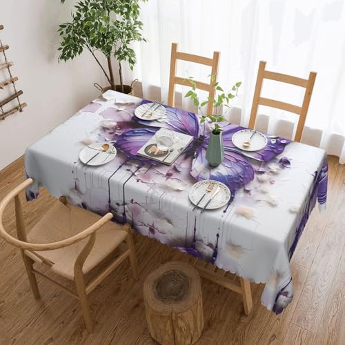 DLXW Premium Tischdecke, schmutzabweisend, Ölgemälde, Schmetterling, für Picknicks im Freien, gezackte Polyester-Tischdecke von DLXW