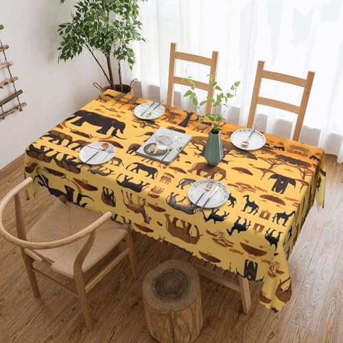 DLXW Premium Tischdecke, schmutzabweisend, afrikanische Graslandtiere, für Picknicks im Freien, gezackte Polyester-Tischdecke von DLXW