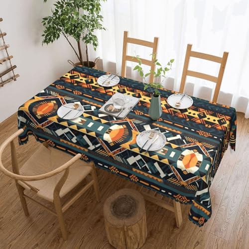 DLXW Premium Tischdecke, schmutzabweisend, afrikanisches Tribal-Design, ethnische Textur, für Picknicks im Freien, gezackte Polyester-Tischdecke von DLXW