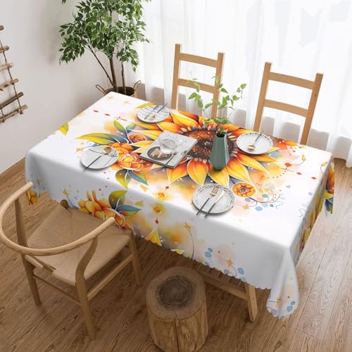 DLXW Premium Tischdecke, schmutzabweisend, gelbe Sonnenblume in Öl für Picknicks im Freien, gezackte Polyester-Tischdecke von DLXW