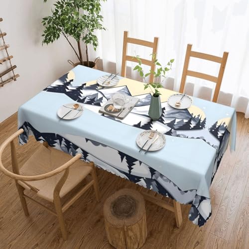 DLXW Premium Tischdecke, schmutzabweisend, gezackte Polyester-Tischdecke, Schneegebirge, für Picknicks im Freien, Weiß von DLXW