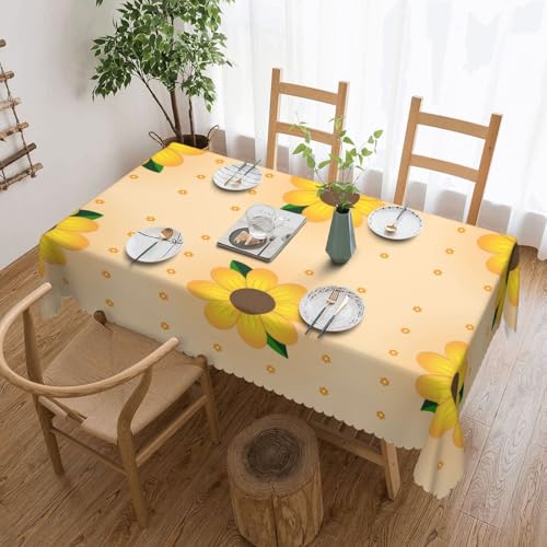 DLXW Premium Tischdecke, schmutzabweisend, goldene Sonnenblumen, für Picknicks im Freien, gezackte Polyester-Tischdecke von DLXW
