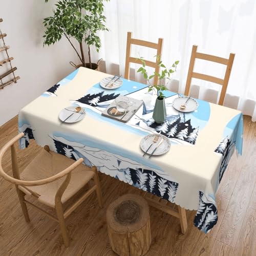 DLXW Premium Tischdecke, schmutzabweisend, schneebedeckte Berge, für Picknicks im Freien, gezackte Polyester-Tischdecke von DLXW