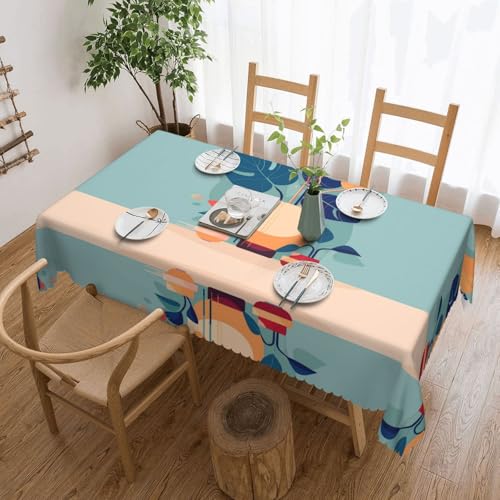 DLXW Premium Tischdecke aus Bambus, schmutzabweisend, für Picknicks im Freien, gezackte Polyester-Tischdecke, Blau-Orange von DLXW