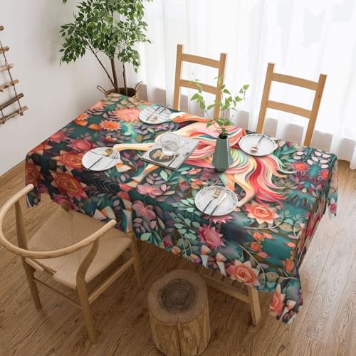 DLXW Premium Tischdecke mit Einhornmotiv, schmutzabweisend, für Picknicks im Freien, gezackte Polyester-Tischdecke, Rosa von DLXW