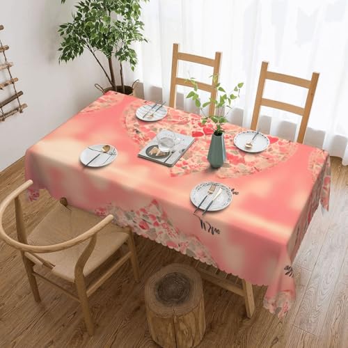 DLXW Premium Tischdecke mit roten Herzen, für Picknicks im Freien, gezackte Polyester-Tischdecke von DLXW