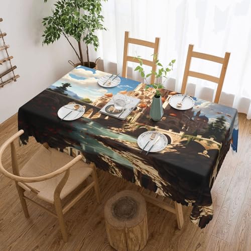DLXW Premium schmutzabweisende Anime Castle Sky Tischdecke für Picknicks im Freien, gezackte Polyester-Tischdecke von DLXW