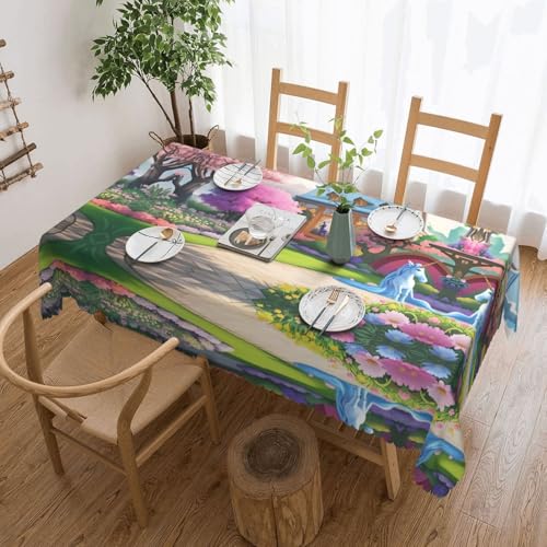 DLXW Premium schmutzabweisende Einhorn-Märchen-Tischdecke für Picknicks im Freien, gezackte Polyester-Tischdecke von DLXW