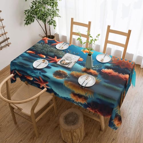 DLXW Premium schmutzabweisende Korallenfisch-Unterwasser-Tischdecke für Picknicks im Freien, gezackte Polyester-Tischdecke von DLXW