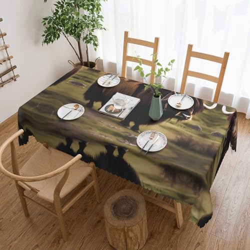 DLXW Premium schmutzabweisende Mighty Highland Yak Tischdecke für Picknicks im Freien, gezackte Polyester-Tischdecke von DLXW