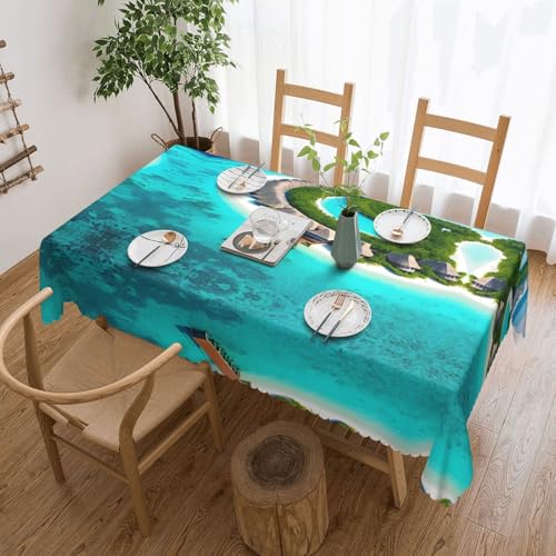DLXW Premium schmutzabweisende Tischdecke Malediven Landschaft Tischdecke für Picknicks im Freien, gezackte Polyester-Tischdecke von DLXW