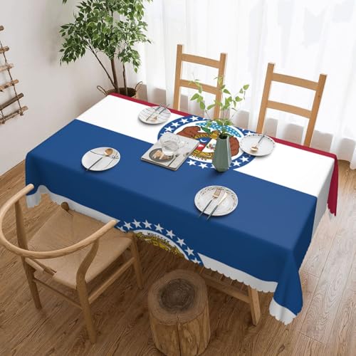 DLXW Premium schmutzabweisende Tischdecke Missouri State Flag für Picknicks im Freien, gezackte Polyester-Tischdecke von DLXW