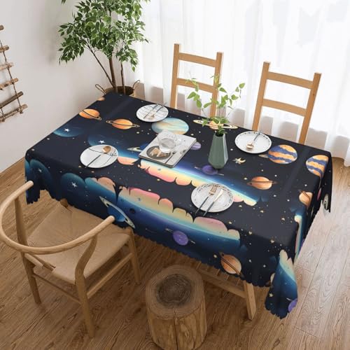 DLXW Premium schmutzabweisende Tischdecke Saturn Jupiter Erde für Picknicks im Freien, gezackte Polyester-Tischdecke von DLXW