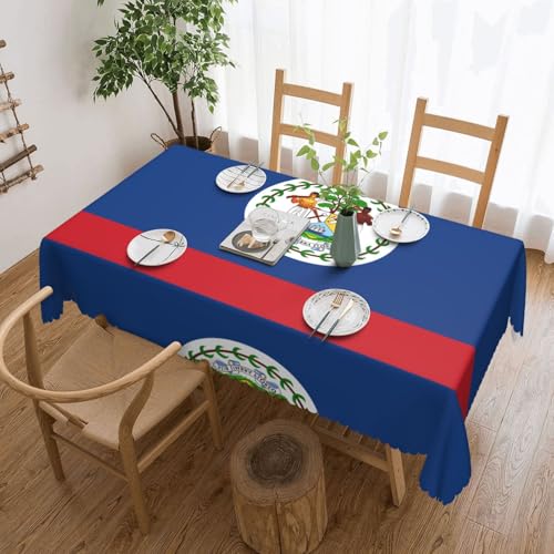 DLXW Premium schmutzabweisende Tischdecke mit Belize-Flagge für Picknicks im Freien, gezackte Polyester-Tischdecke von DLXW