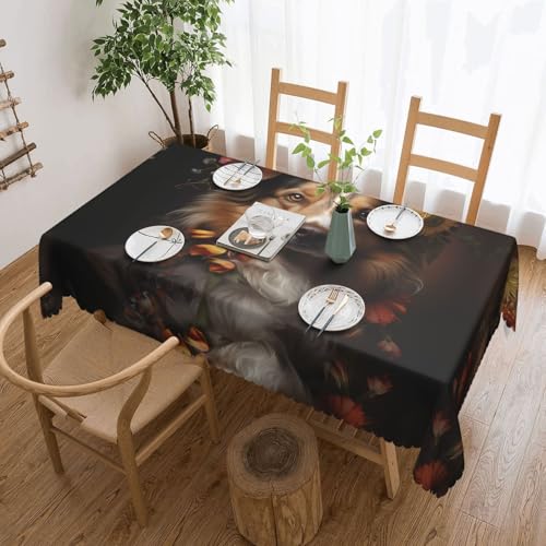 DLXW Premium schmutzabweisende Tischdecke mit Blumen für Picknicks im Freien, gezackte Polyester-Tischdecke von DLXW