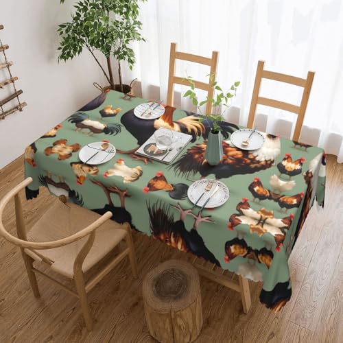 DLXW Premium schmutzabweisende Tischdecke mit Hahn und Huhn für Picknicks im Freien, gezackte Polyester-Tischdecke von DLXW