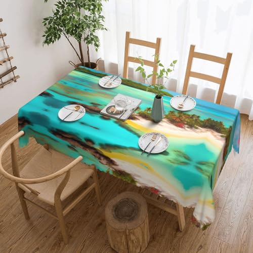 DLXW Premium schmutzabweisende Tischdecke mit Karibiklandschaft für Picknicks im Freien, gezackte Polyester-Tischdecke von DLXW