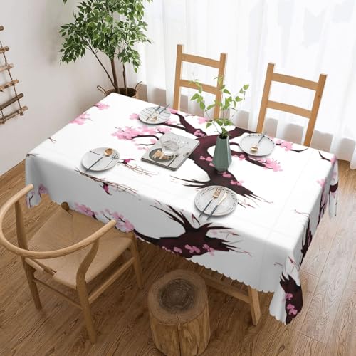 DLXW Premium schmutzabweisende Tischdecke mit Kirschblütenbaum für Picknicks im Freien, gezackte Polyester-Tischdecke von DLXW