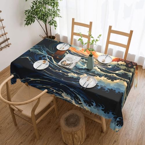 DLXW Premium schmutzabweisende Tischdecke mit Meer und Segel für Picknicks im Freien, gezackte Polyester-Tischdecke von DLXW