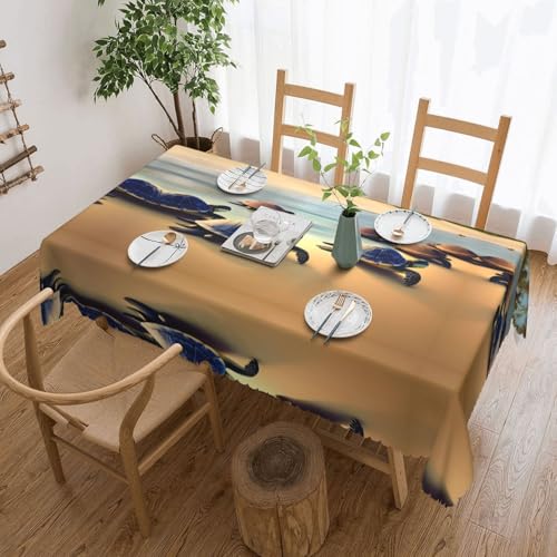 DLXW Premium schmutzabweisende Tischdecke mit Schildkröten am Strand für Picknicks im Freien, gezackte Polyester-Tischdecke von DLXW