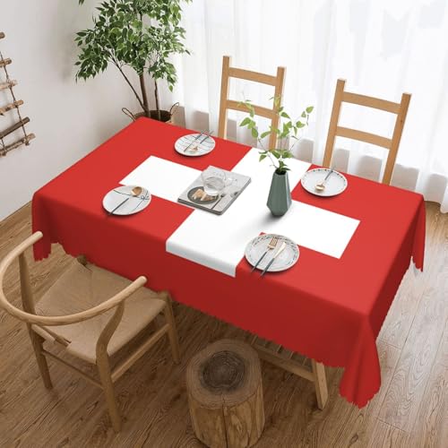 DLXW Premium schmutzabweisende Tischdecke mit Schweizer Flagge für Picknicks im Freien, gezackte Polyester-Tischdecke von DLXW