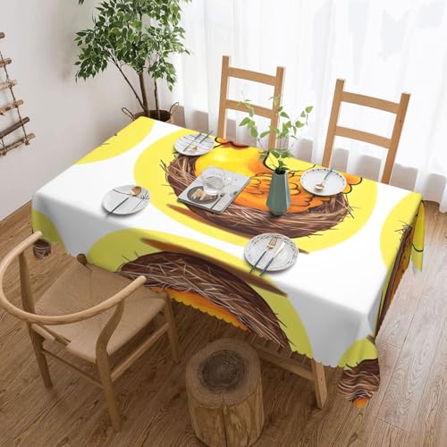 DLXW Premium schmutzabweisende Tischdecke mit Vogelnest, goldenes Huhn, für Picknicks im Freien, gezackte Polyester-Tischdecke von DLXW
