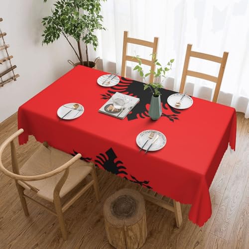 DLXW Premium schmutzabweisende Tischdecke mit albanischer Flagge für Picknicks im Freien, gezackte Polyester-Tischdecke von DLXW