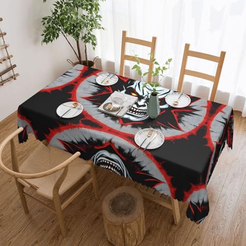 DLXW Premium schmutzabweisende Tischdecke mit bösen Geistern, für Picknicks im Freien, gezackte Polyester-Tischdecke, Rot und Schwarz von DLXW
