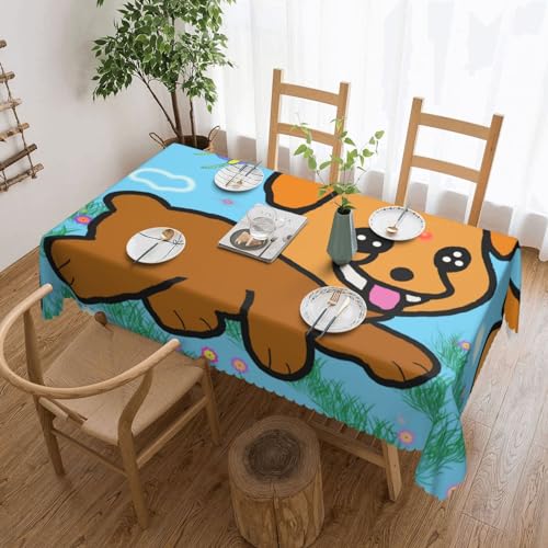 DLXW Premium schmutzabweisende Tischdecke mit laufendem Cartoon-Hund für Picknicks im Freien, gezackte Polyester-Tischdecke von DLXW