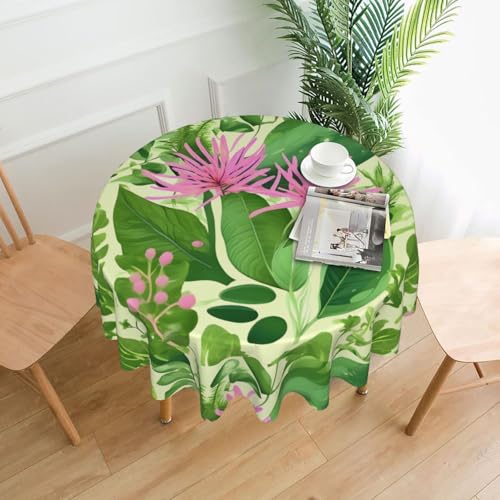 DLXW Runde wasserabweisende Polyester-Tischdecke, 152,4 cm, ideal für Innen- und Außenbereich, Bankette, Cafés, Picknicks und mehr, rosa Pflanzenblumen DLXW Runde wasserabweisende Polyester-Tischdecke, 152,4 cm, ideal für Innen- und Außenbereich, Bankette, Cafés, Picknicks und mehr, rosa Pflanzenblumen von DLXW
