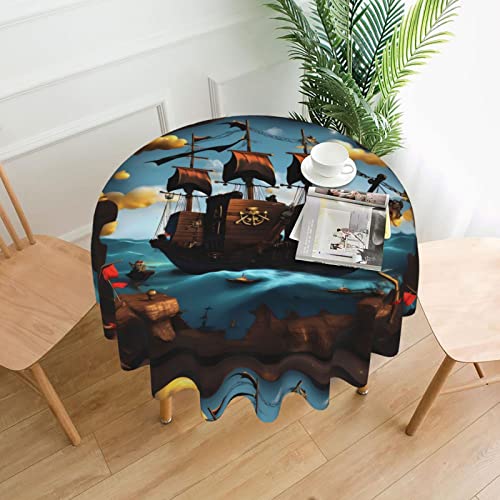 DLXW Runde wasserfeste Polyester-Tischdecke, 152,4 cm, ideal für Innen- und Außenbereich, Bankette, Cafés, Picknicks und mehr, Cartoon-Piratenschiff DLXW Runde wasserfeste Polyester-Tischdecke, 152,4 cm, ideal für Innen- und Außenbereich, Bankette, Cafés, Picknicks und mehr, Cartoon-Piratenschiff von DLXW
