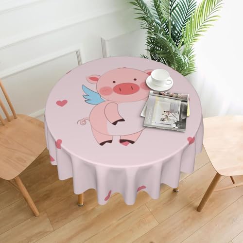 DLXW Tischdecke für runde Tische, Cartoon, fliegendes Schwein von DLXW