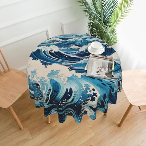 DLXW Tischdecke für runde Tische, Ukiyo-e Stil Wellen DLXW Tischdecke für runde Tische, Ukiyo-e Stil Wellen von DLXW