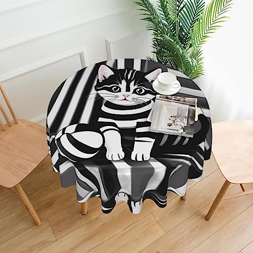 DLXW Tischdecke für runde Tische, schwarz-weiß gestreiftes Kätzchen DLXW Tischdecke für runde Tische, schwarz-weiß gestreiftes Kätzchen von DLXW